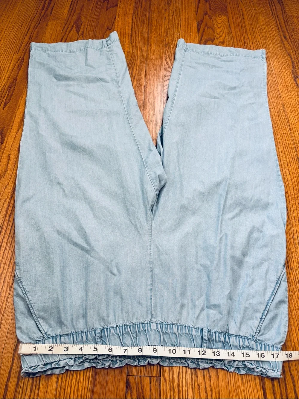 LOFT palazzo chambray tencel high rise wide Leg crop lagenlook pull on pants L